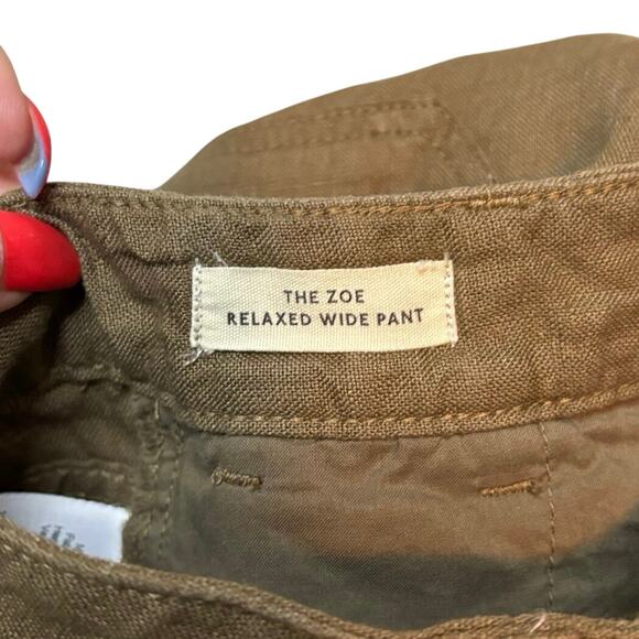 Madewell Zoe Wide Leg Linen Pants Safari Khaki High Rise 00 NWT - Picture 9 of 10